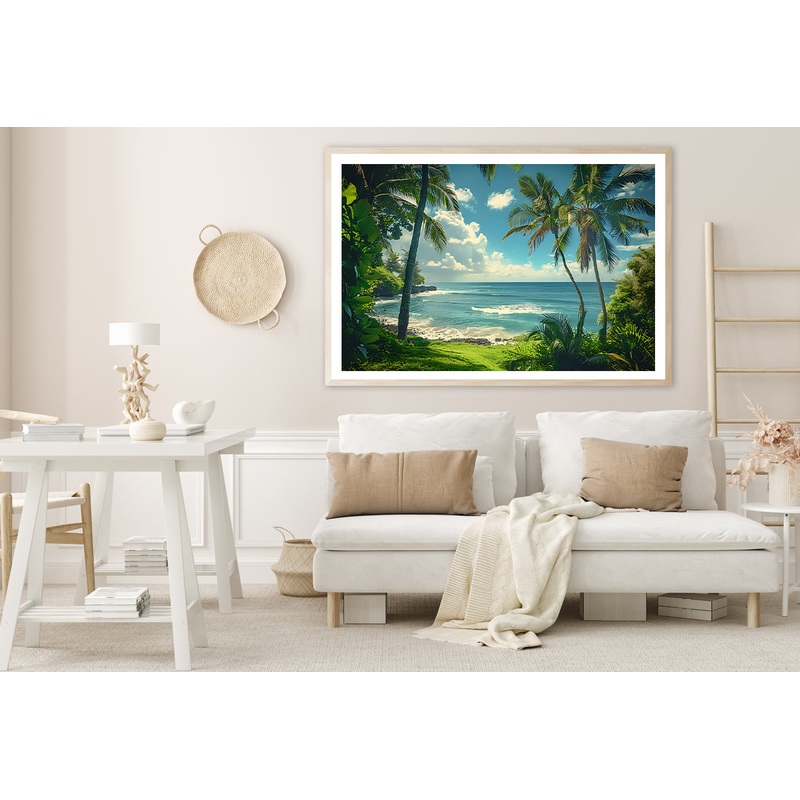 Tropical Beach with Palm Trees under Sky Home Decor Premium Quality Poster Print Choose Your Sizes