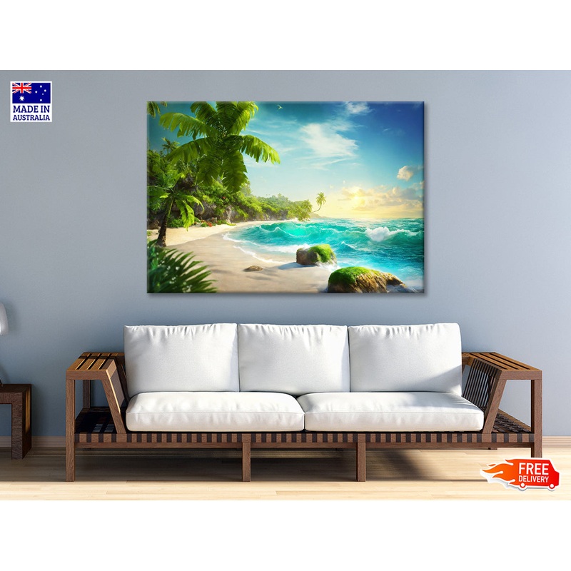 Tropical Island with Palm Trees View Print 100% Australian Made