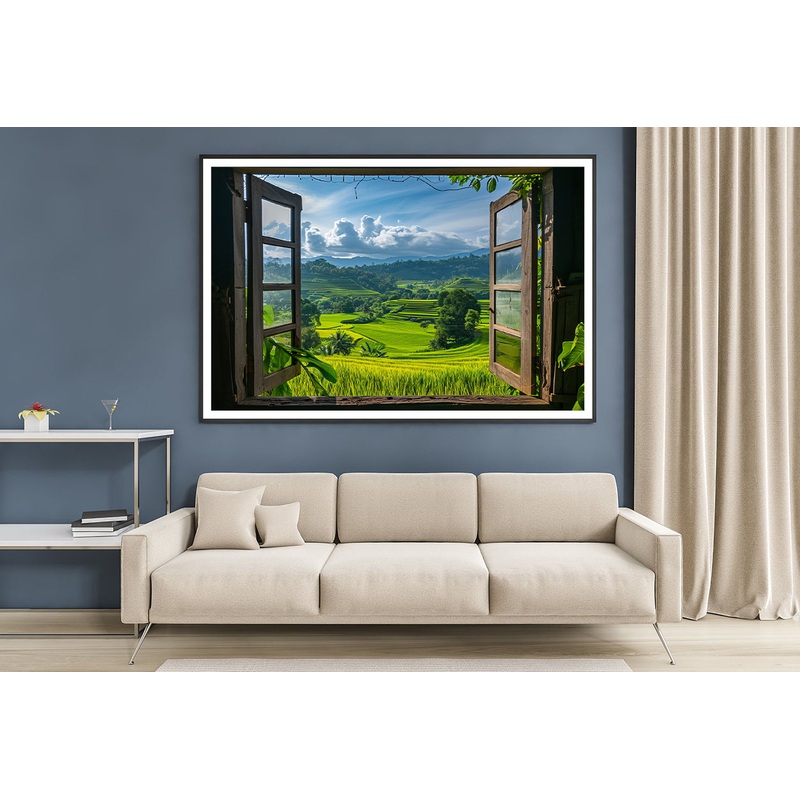 View of a Green Field through a Window Home Decor Premium Quality Poster Print Choose Your Sizes