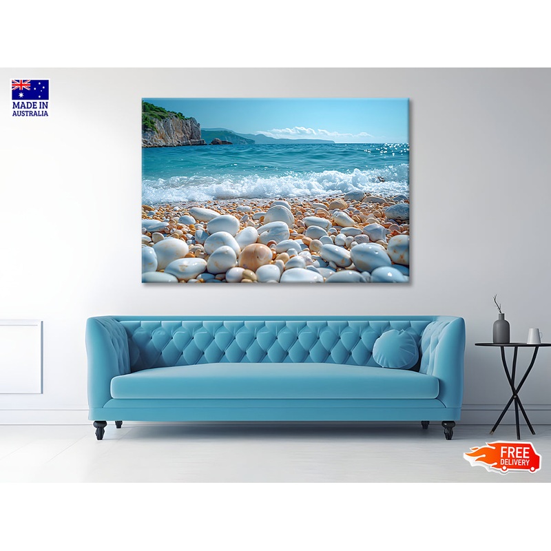 View of Rocks, Beach with Sky Print 100% Australian Made