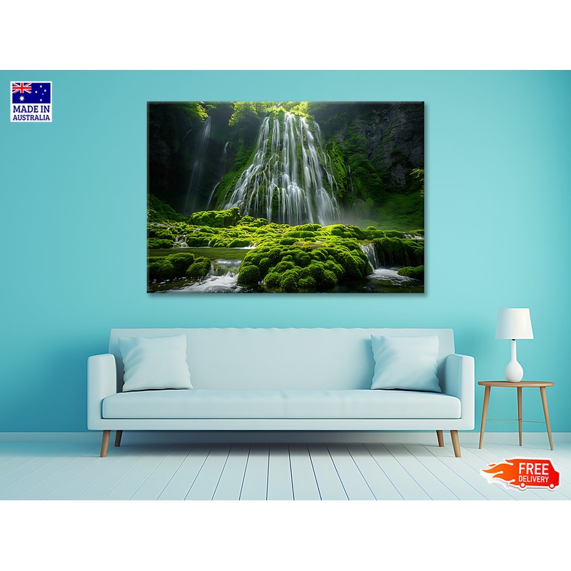 View of Waterfall in the Jungle Print 100% Australian Made