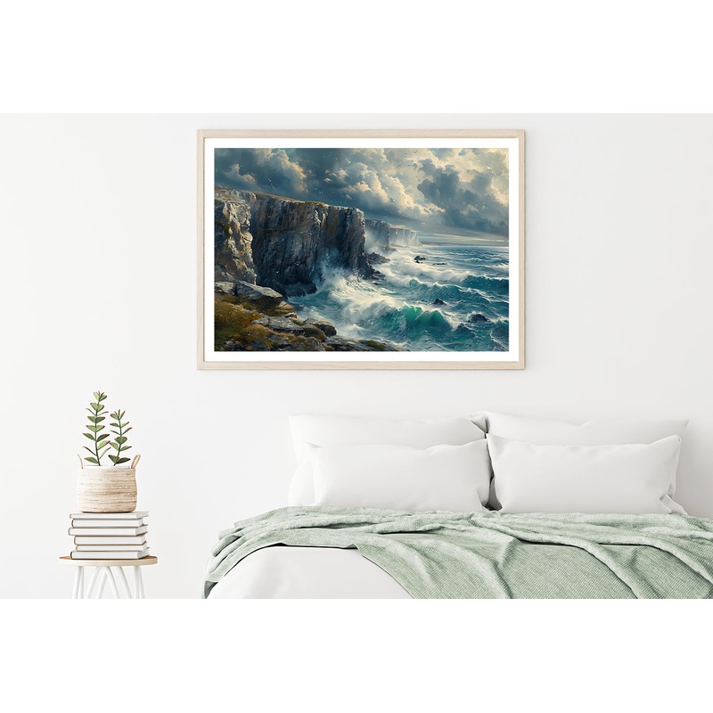 View of Waves Crashing On Rocks Home Decor Premium Quality Poster Print Choose Your Sizes
