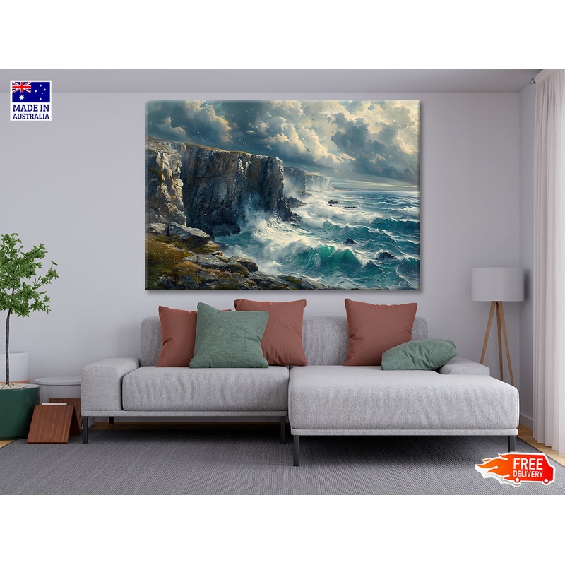 View of Waves Crashing On Rocks Print 100% Australian Made