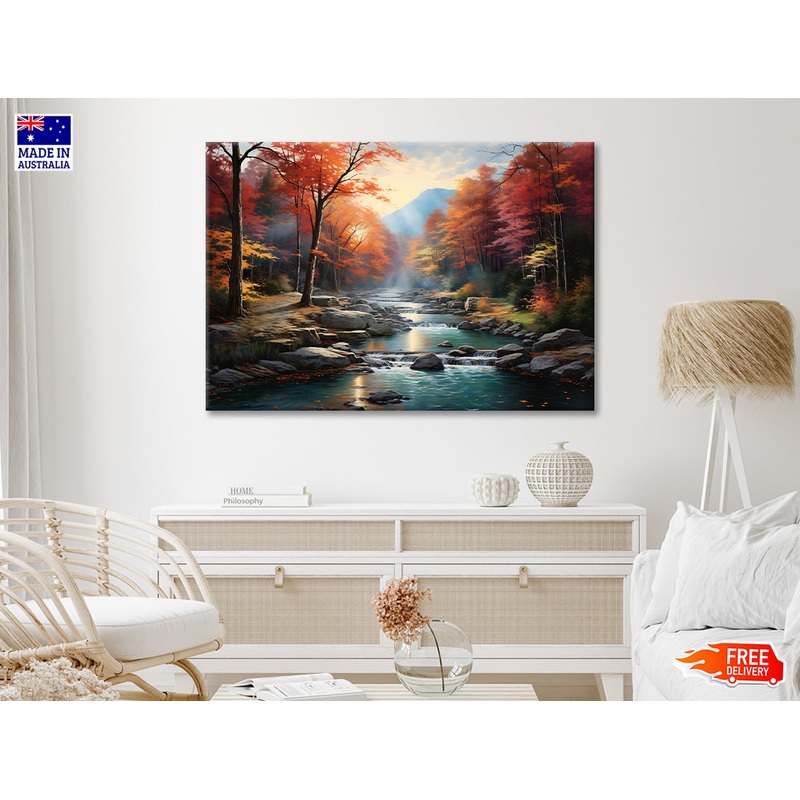 Waterfall in Autumn Forest Print 100% Australian Made