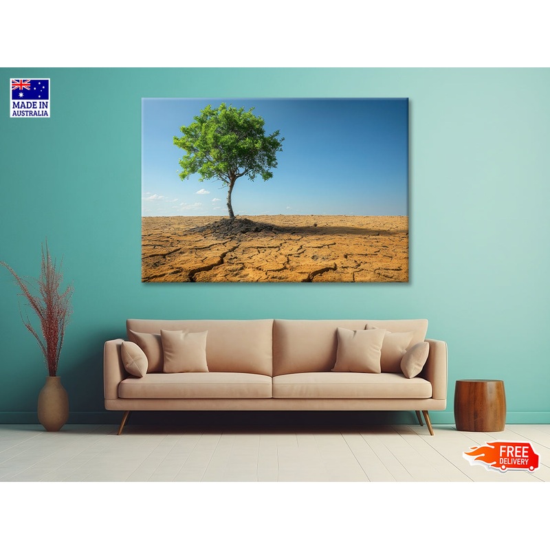 A Tree Is Standing In a Barren Desert Print 100% Australian Made