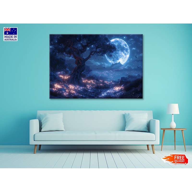 A Tree with Lights in the Background Print 100% Australian Made