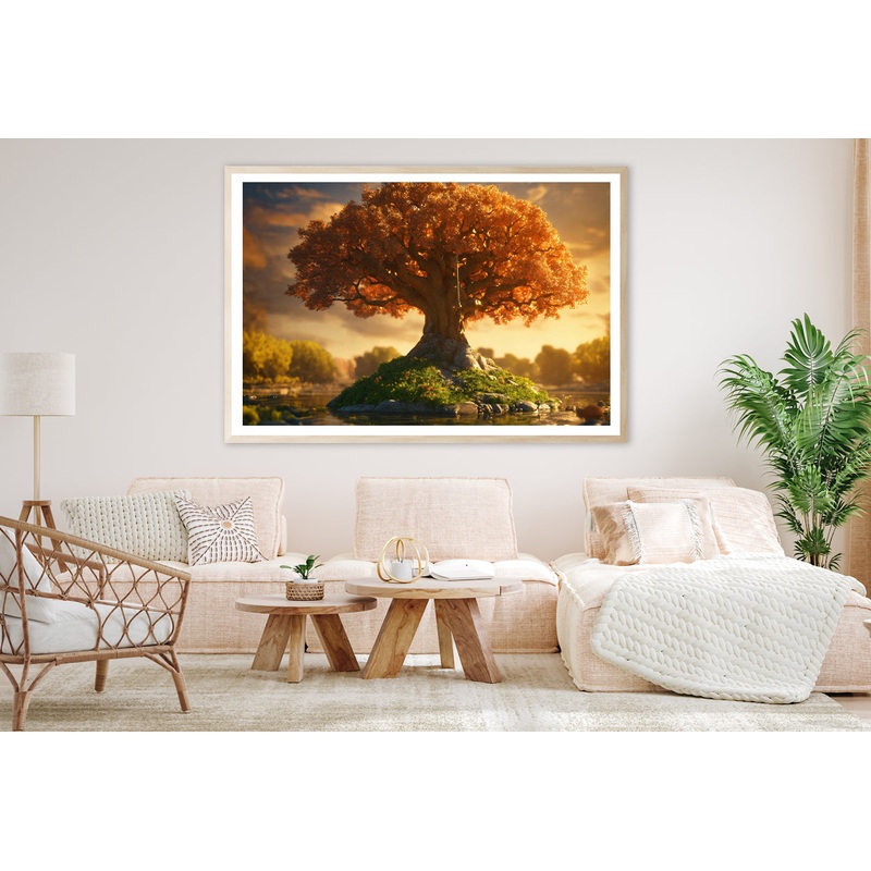 A Tree with Orange Leaves with Cloudy Sky Home Decor Premium Quality Poster Print Choose Your Sizes
