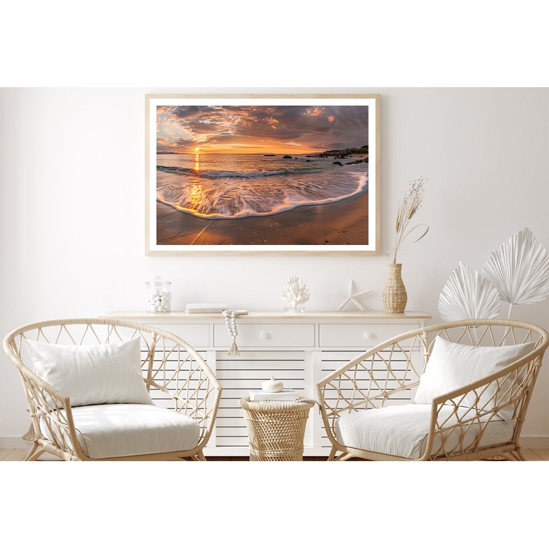 Beach Scene with Waves and a Sunset Home Decor Premium Quality Poster Print Choose Your Sizes