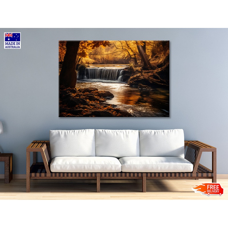 Beautiful autumn with Yellow Trees and Water Print 100% Australian Made