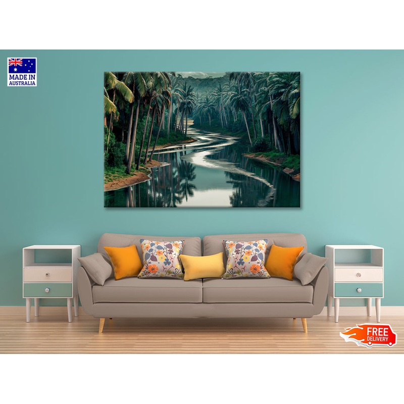 Tropical Forest with Trees, Lake Print 100% Australian Made