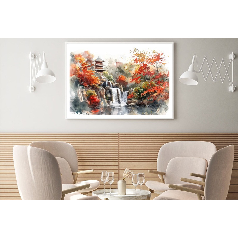 Waterfall Drawing With Trees Home Decor Premium Quality Poster Print Choose Your Sizes