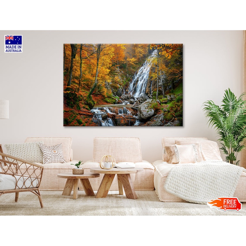 Waterfall in a Forest with Trees Print 100% Australian Made