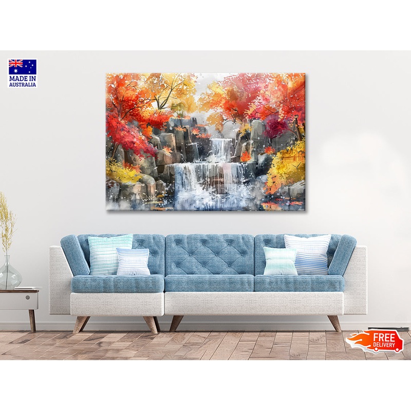 Waterfall Painting with Trees Print 100% Australian Made