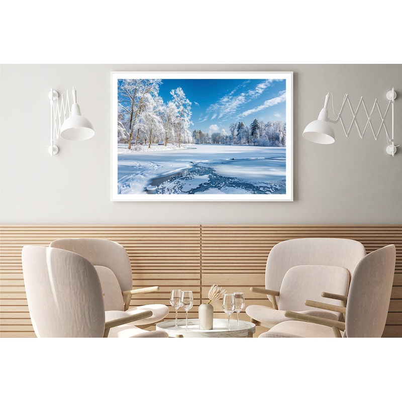 Winter, Frozen Lake and Snow-Covered Trees, Sky Home Decor Premium Quality Poster Print Choose Your Sizes