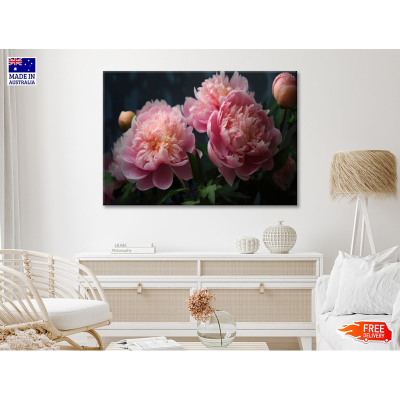 A Vase Filled With Fresh Pink Peonies Print 100% Australian Made