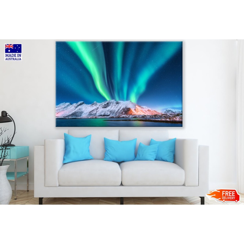 Aurora Over Snow Capped Mountain Print 100% Australian Made