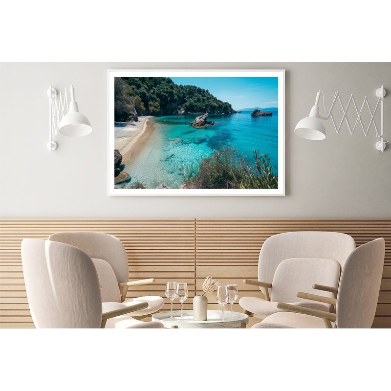 Beach, Blue Ocean and a Rocky Shore Home Decor Premium Quality Poster Print Choose Your Sizes