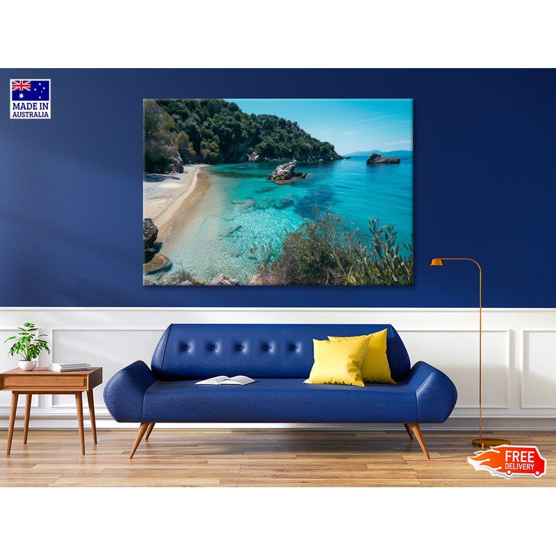 Beach, Blue Ocean and a Rocky Shore Print 100% Australian Made