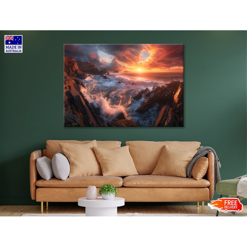 Sunset over a Rocky Beach Print 100% Australian Made