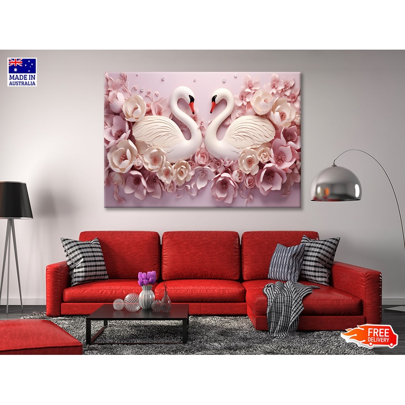 Two Colorful Floral Swans Print 100% Australian Made