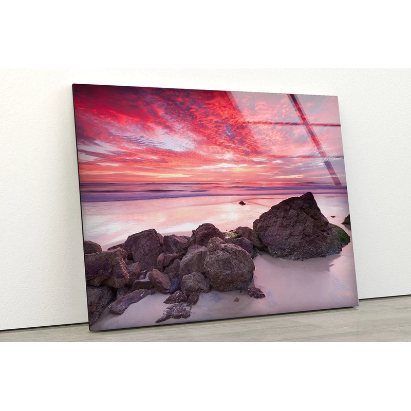 Beach with Rocks Sunset UV Direct Aluminum Print Australian Made Quality