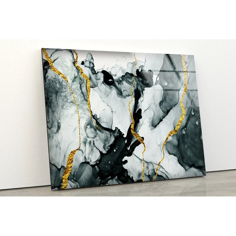 Black Gold Abstract UV Direct Aluminum Print Australian Made Quality