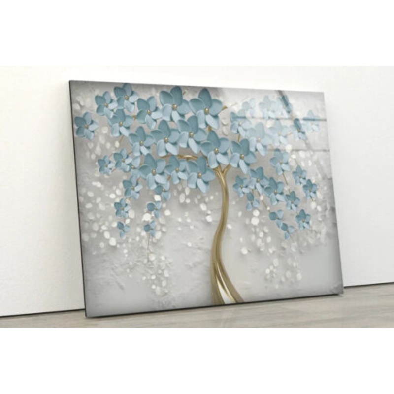 Blue 3D Flowers Tree UV Direct Aluminum Print Australian Made Quality