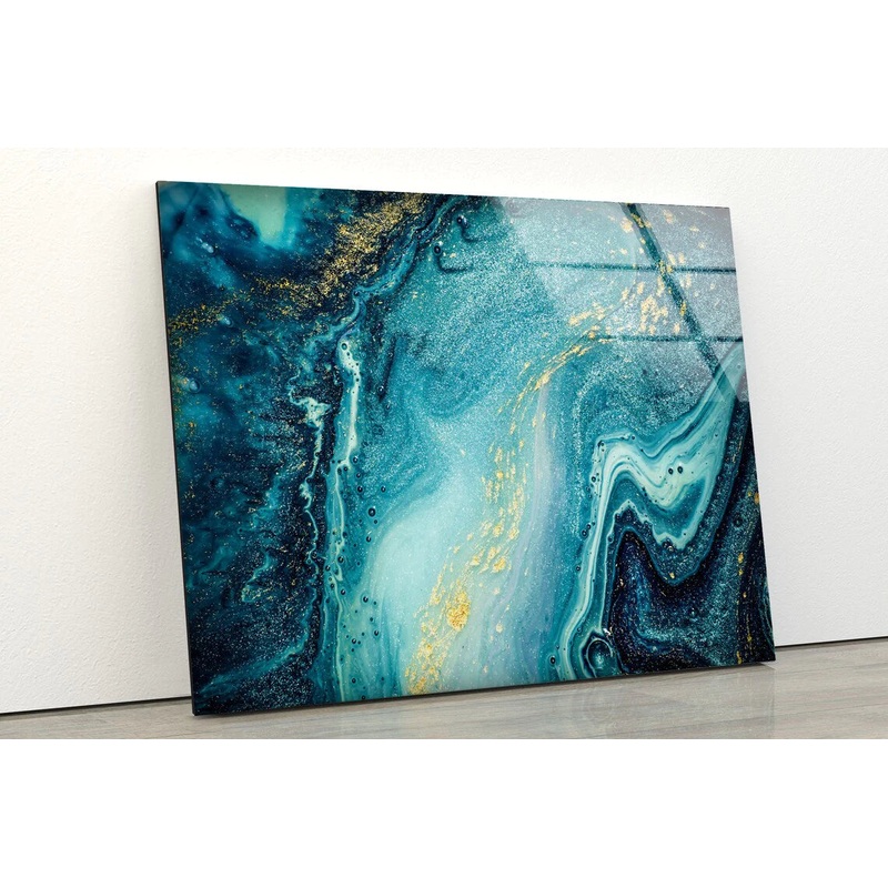 Blue & Gold Abstract UV Direct Aluminum Print Australian Made Quality