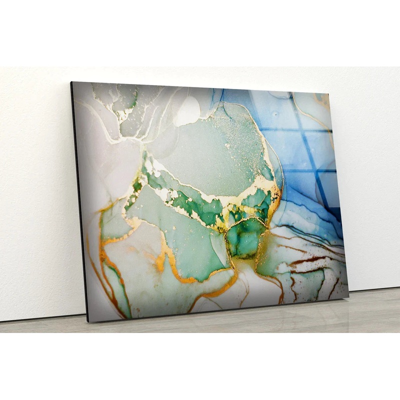 Blue Gold Green Marble UV Direct Aluminum Print Australian Made Quality