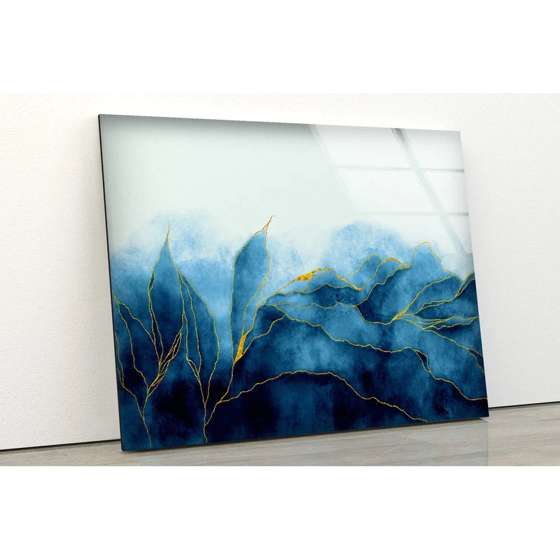 Blue Gold Line Abstract UV Direct Aluminum Print Australian Made Quality