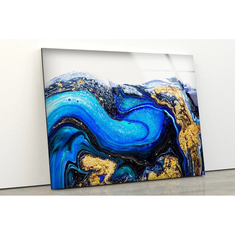 Blue Grey Gold Abstract UV Direct Aluminum Print Australian Made Quality