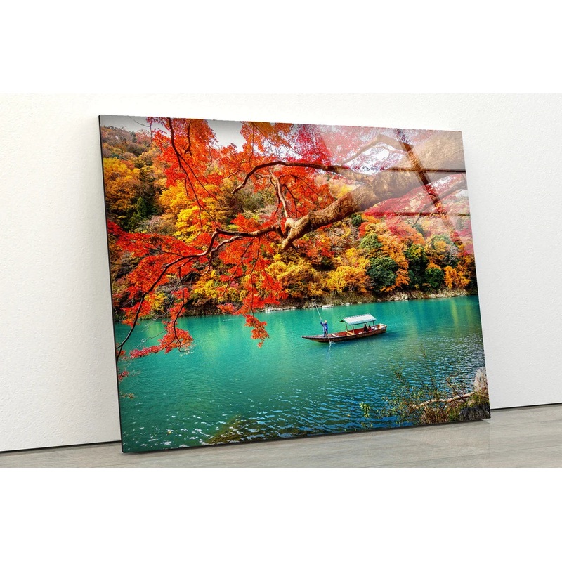 Boat on Lake Autumn UV Direct Aluminum Print Australian Made Quality