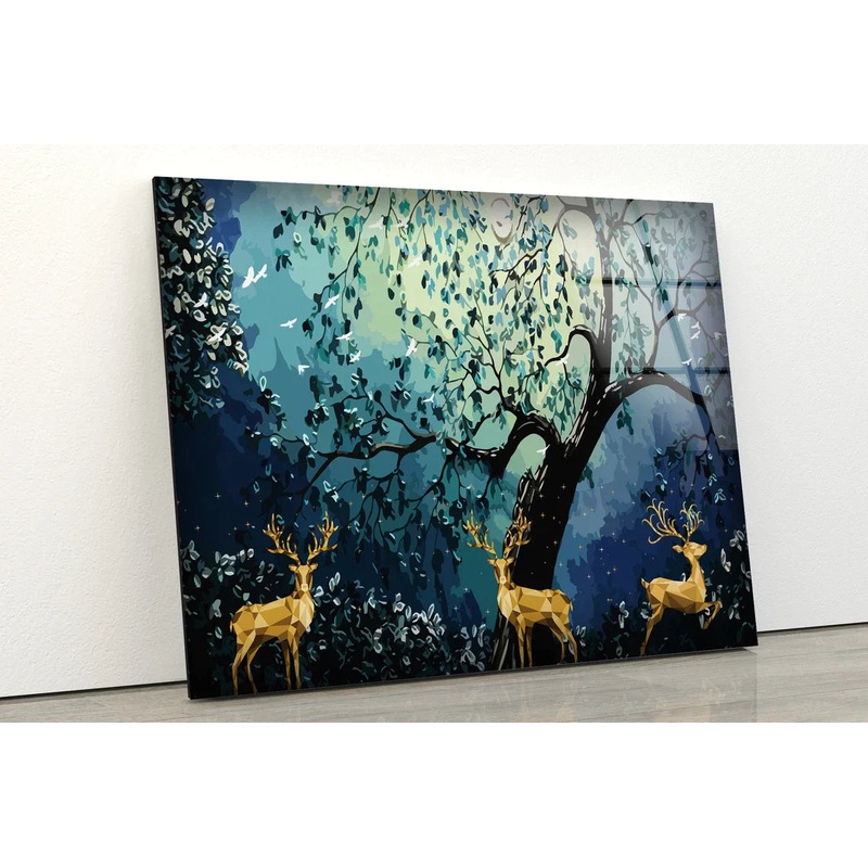 Deers & Trees Abstract UV Direct Aluminum Print Australian Made Quality