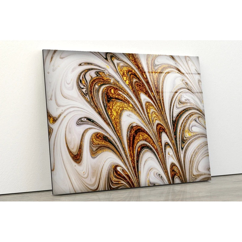 Gold & Beige Abstract UV Direct Aluminum Print Australian Made Quality