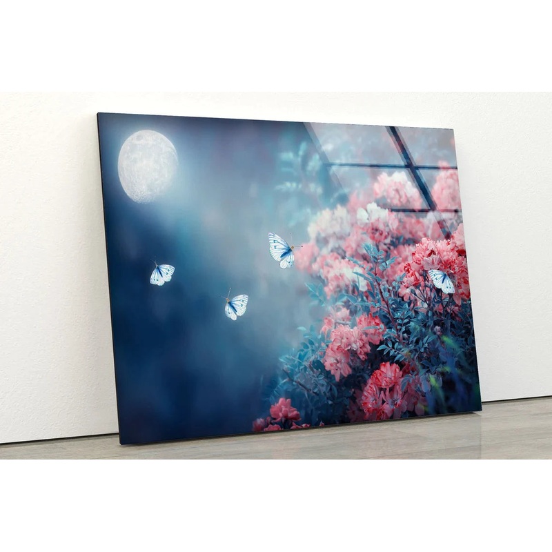 Moon Butterflies & Pink UV Direct Aluminum Print Australian Made Quality
