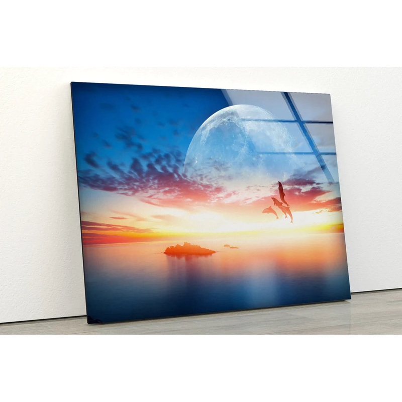 Moon over Sunset Ocean UV Direct Aluminum Print Australian Made Quality