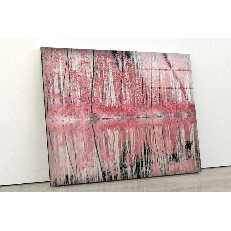 Pink Tree Forest Lake UV Direct Aluminum Print Australian Made Quality