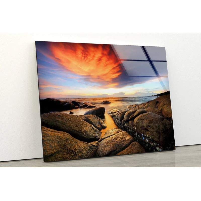 Rocks & Sea Sunset UV Direct Aluminum Print Australian Made Quality
