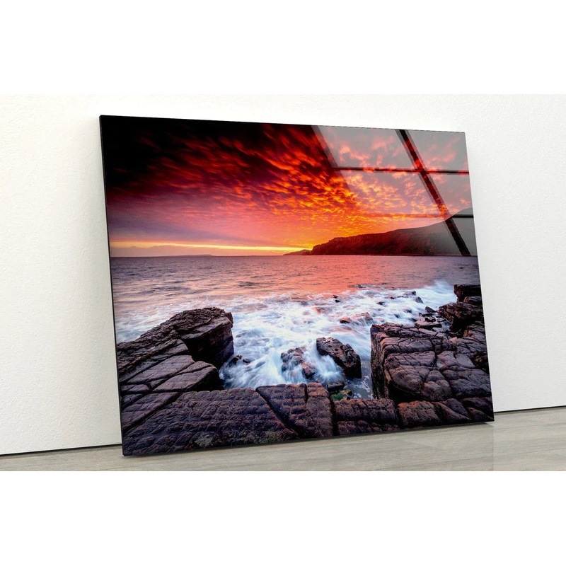 Sea with Rocks Sunset UV Direct Aluminum Print Australian Made Quality