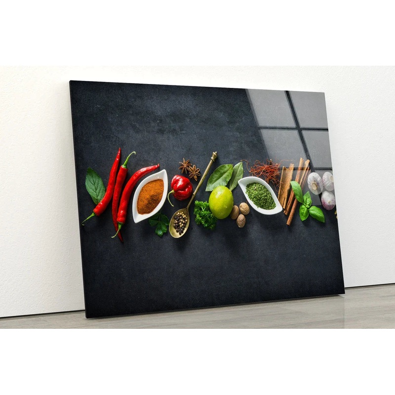 Spices On Black Table UV Direct Aluminum Print Australian Made Quality