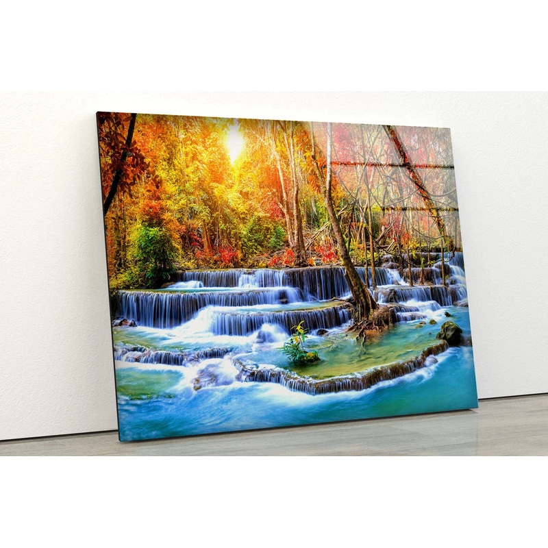 Waterfall Autumn Forest UV Direct Aluminum Print Australian Made Quality