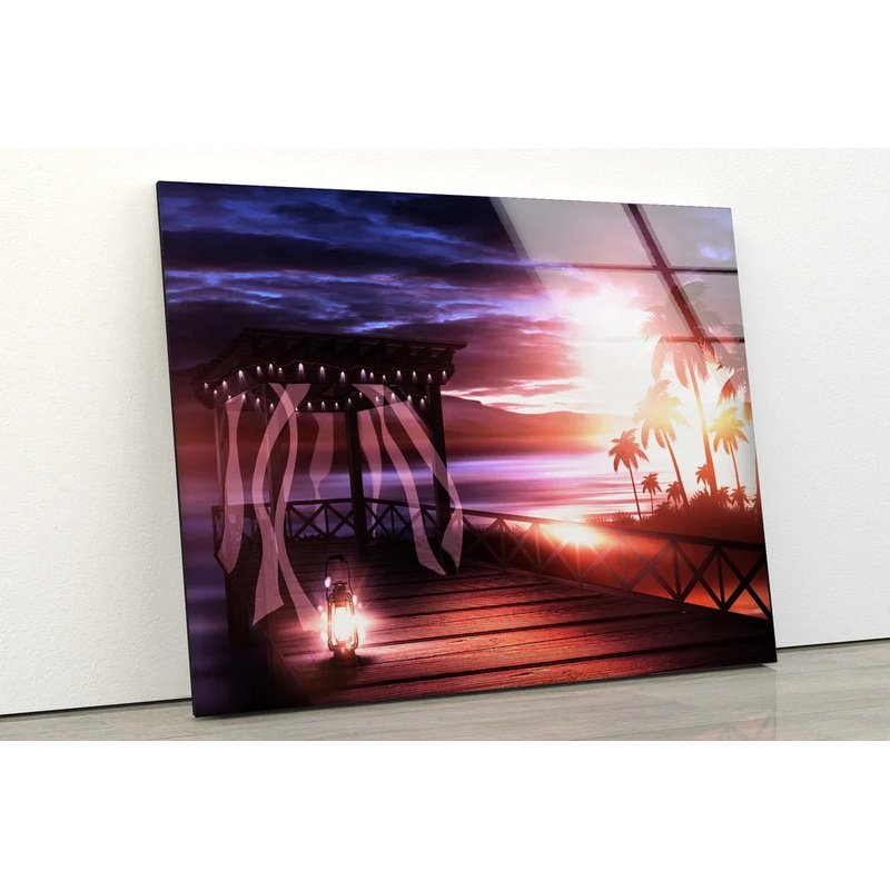 Wooden Pier, Palm Trees UV Direct Aluminum Print Australian Made Quality