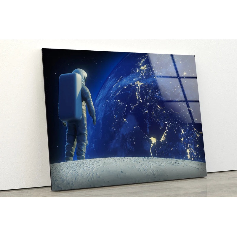 Astronaut Looking Earth UV Direct Aluminum Print Australian Made Quality