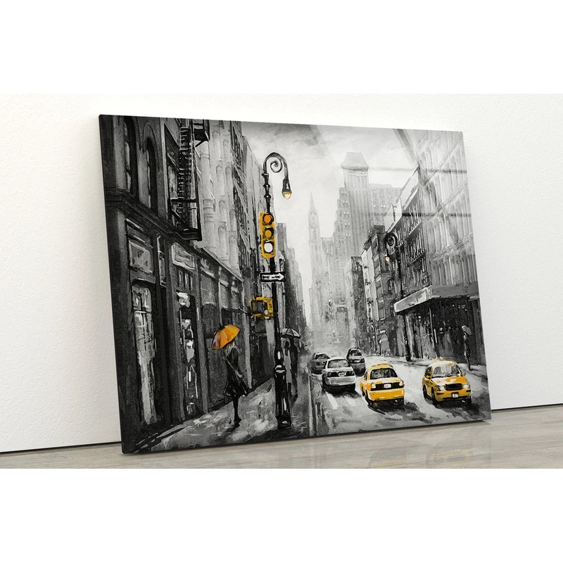 B&W City & Yellow Taxi UV Direct Aluminum Print Australian Made Quality