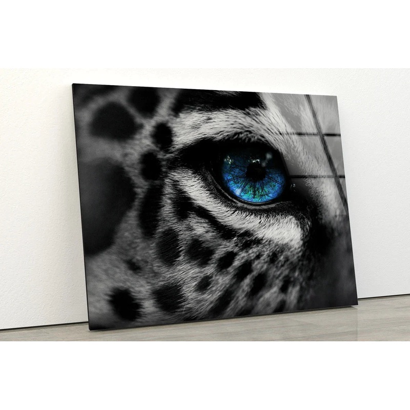 B&W Leopard Blue Eye UV Direct Aluminum Print Australian Made Quality