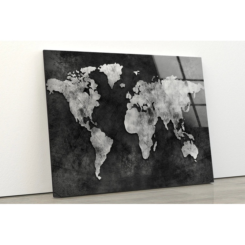 B&W Vintage World Map UV Direct Aluminum Print Australian Made Quality