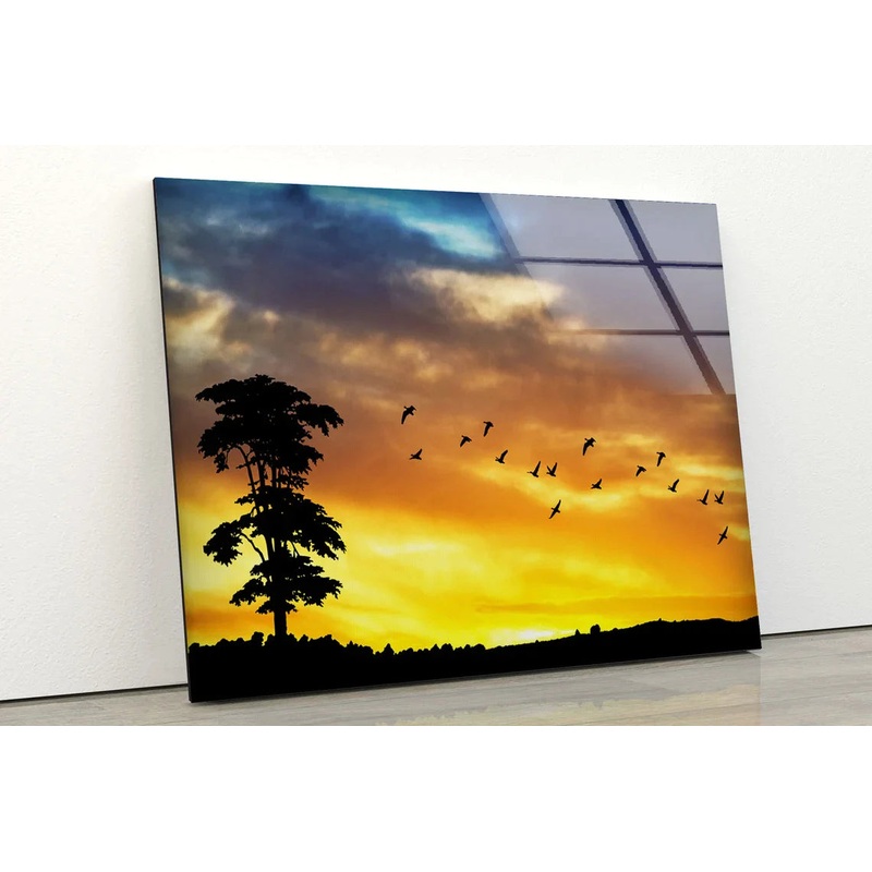 Birds on Sunset Sky UV Direct Aluminum Print Australian Made Quality