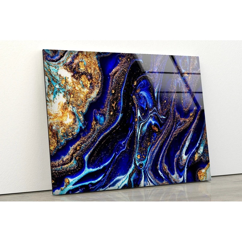 Blue Gold Fluid Design UV Direct Aluminum Print Australian Made Quality