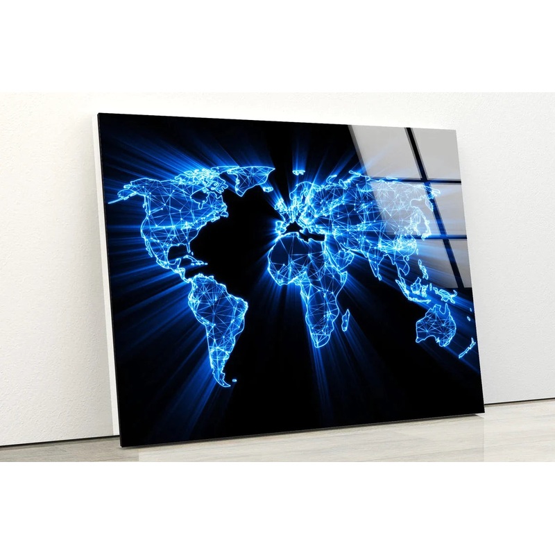 Blue World Map Digital UV Direct Aluminum Print Australian Made Quality