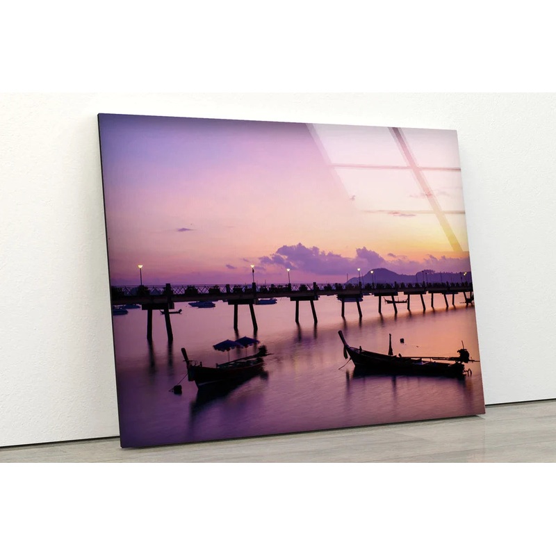 Boats on Lake Sunset UV Direct Aluminum Print Australian Made Quality